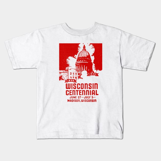 1936 Wisconsin Centennial Kids T-Shirt by historicimage